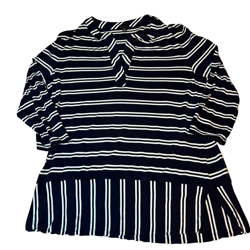 Talbots Black White Stripe V Neck Lyocell Rayon Blend Size M - Picture 1 of 7